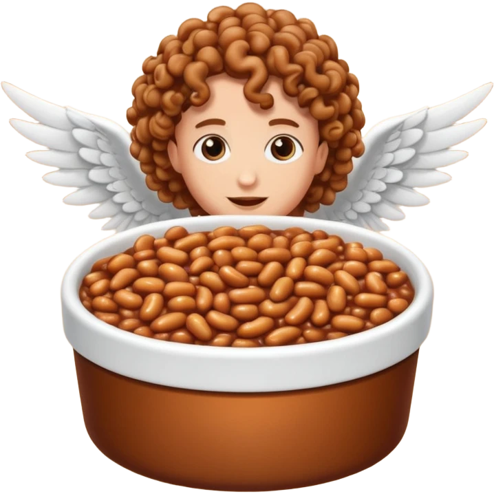 Create baked beans with curly haired people’s faces on them and put wings on them emoji