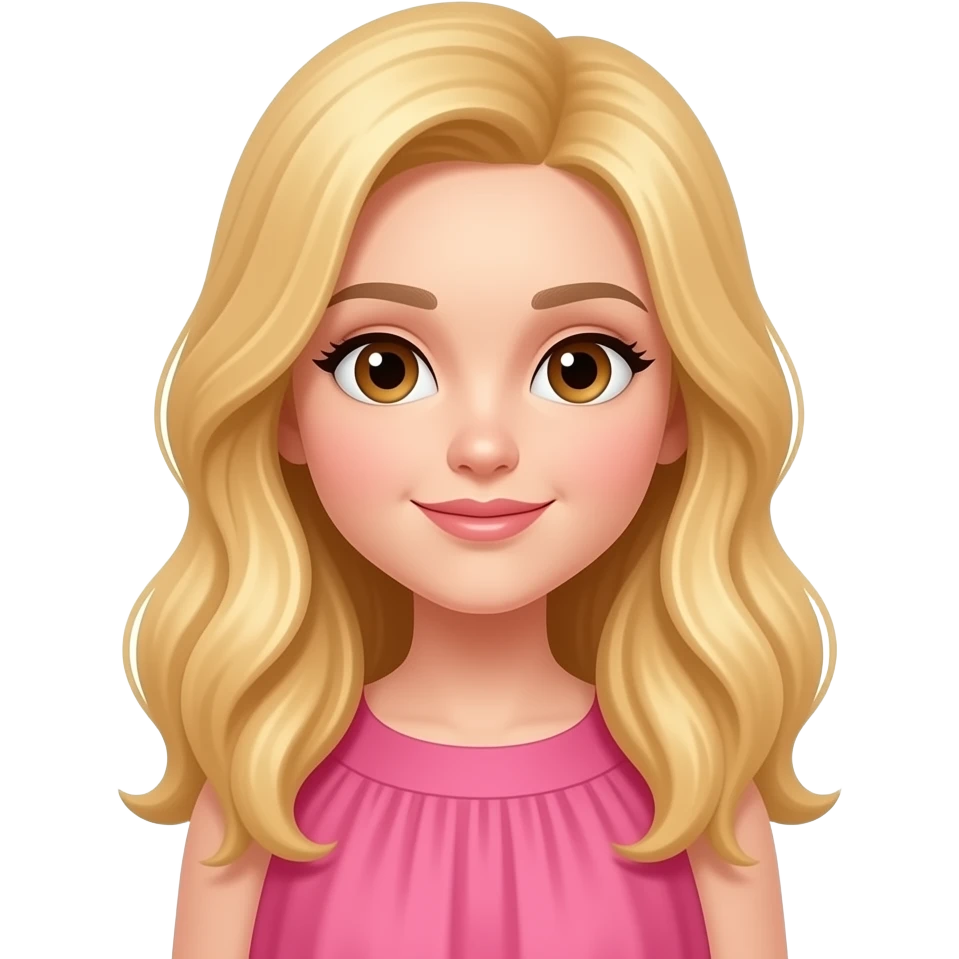 make a wowan whit long blond hair whit pink skirt whit brown eyes in this position🧍‍♂️ emoji