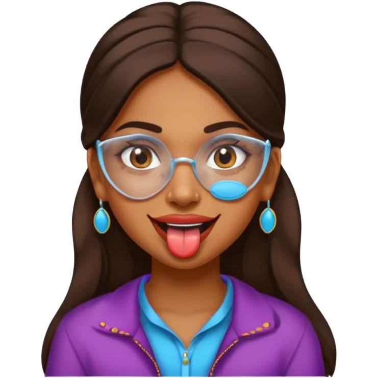 make a tongue sticking out expression for this indian girl that has transparent under ey patches emoji