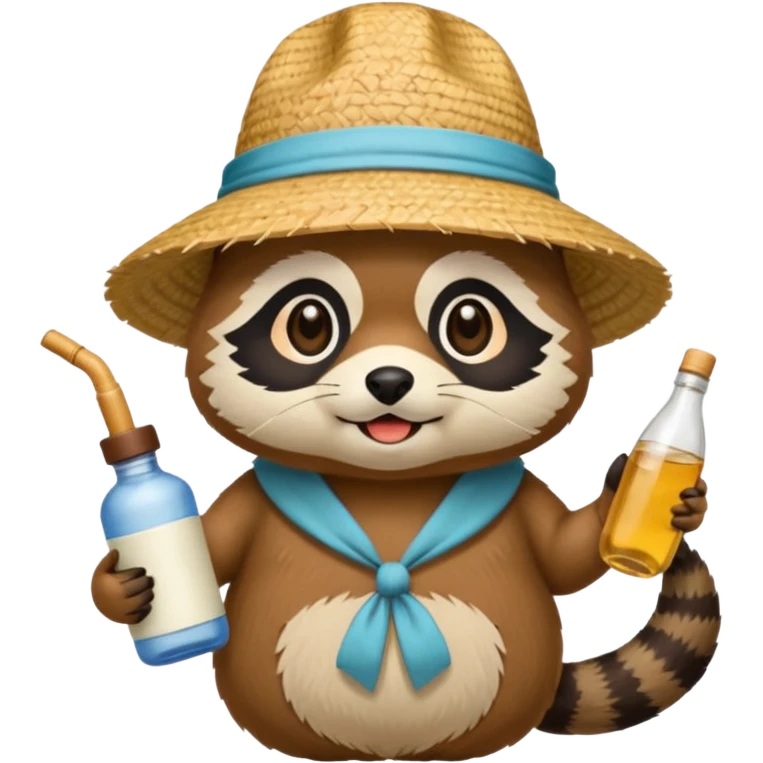 japanese tanuki with straw hat and sake bottle emoji