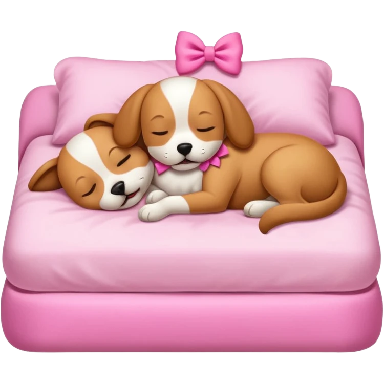 Cute sleeping dog with a pink bow and bed emoji