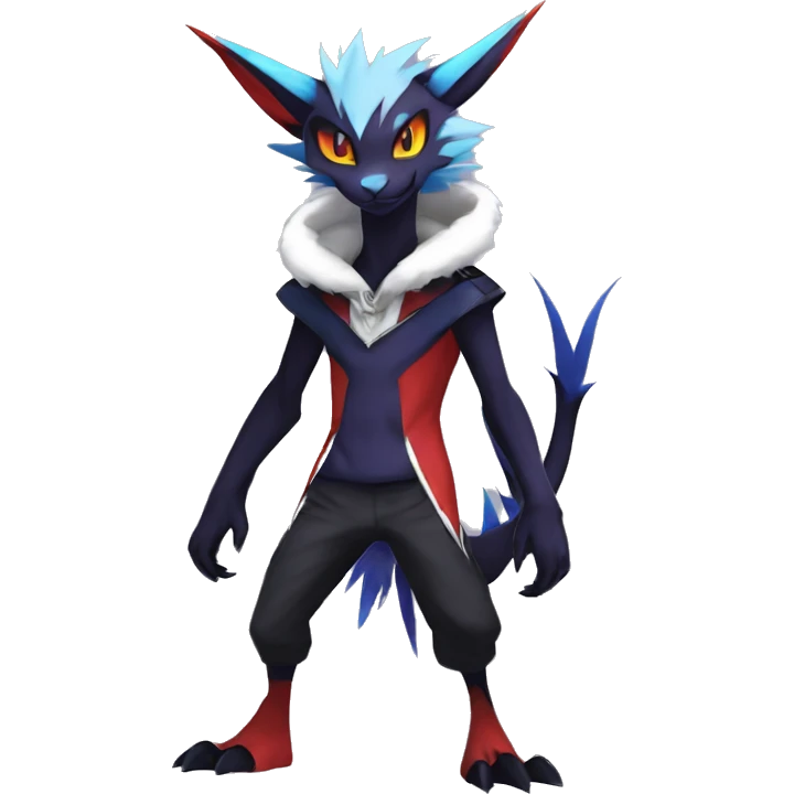Cool Anthro Dark Absol-Noivern-Quilava-Litten-Pokémon with edgy stripes hoodie spiked collar punk Full Body emoji