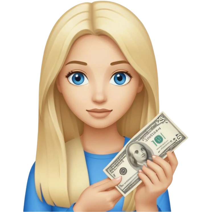 realistic blonde with long hair, blue eyes light pink has straight hair holding 25 in hand emoji