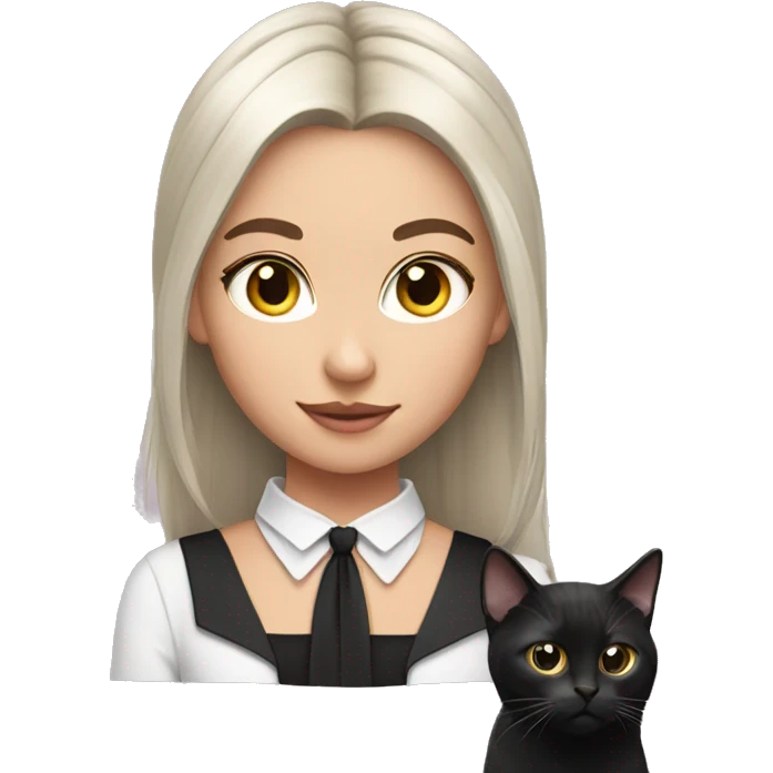 Casual girl with hoop earring and tuxedo cat  emoji