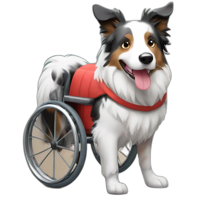 white red merle border collie in wheel chair emoji