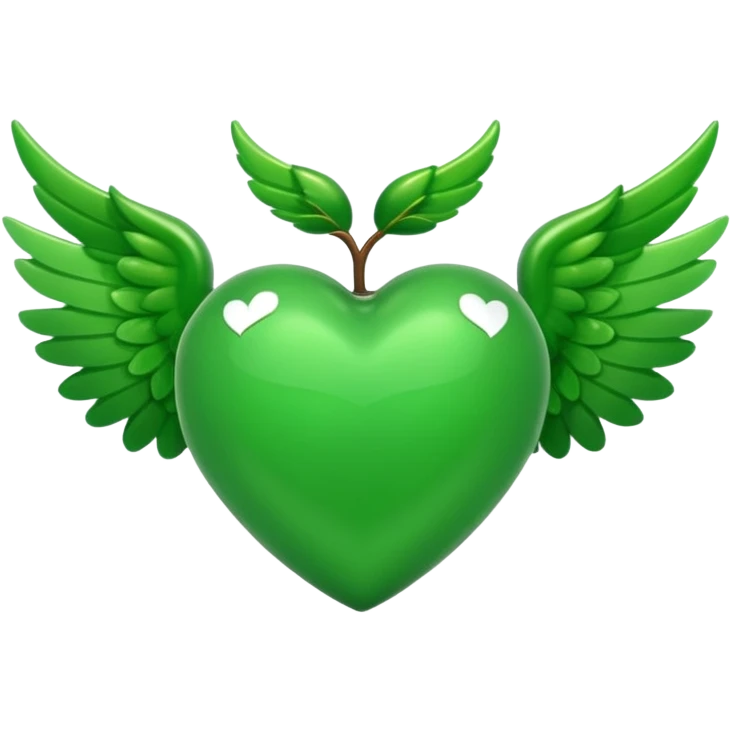 green heart with wings, apple emoji style emoji