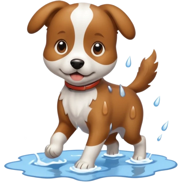 a dog splashing in a puddle in the rain emoji