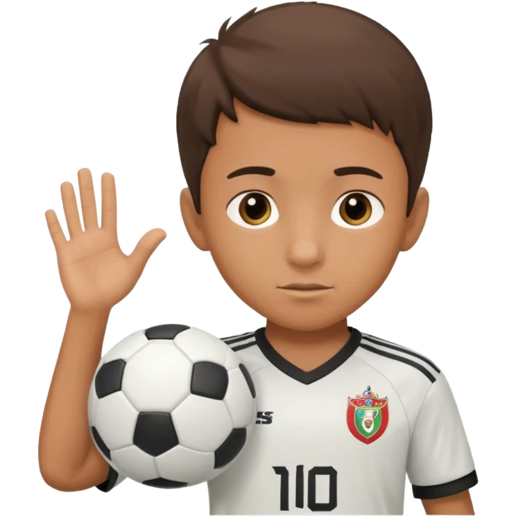 a boy having a soccer ball next to his hand wearing a soccer jersey
 emoji