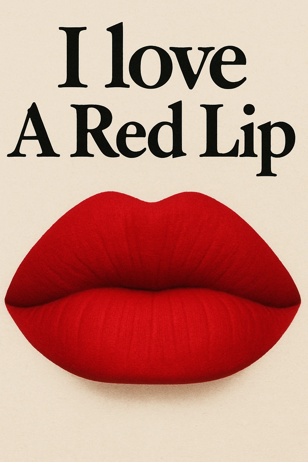 Replace the text with 'I love A Red Lip' while keeping the bold matte red lips and closed mouth style. Preserve the original font and layout. emoji