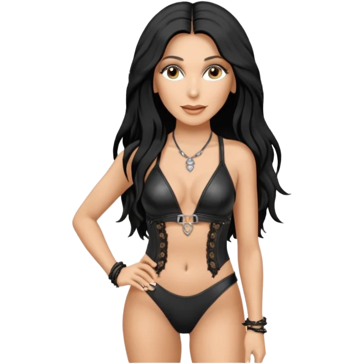realistic cinematic singer Cher in a typical rocker's attractive outfit with leather and lace, half-naked as in the video If I Could Turn Back Time emoji