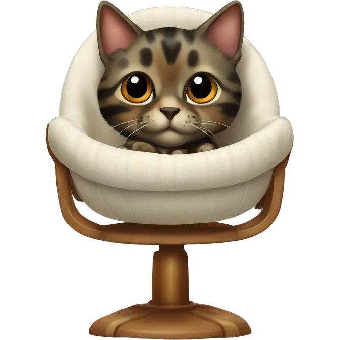 Tortoiseshell cat in a baby chair  emoji