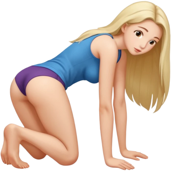 a young woman on all fours, ass up head down. emoji