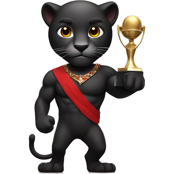 black and red panther holding a trophy emoji