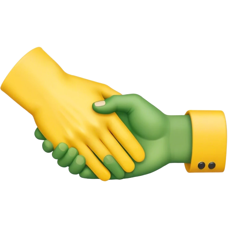 green hand and yellow hand handshake emoji