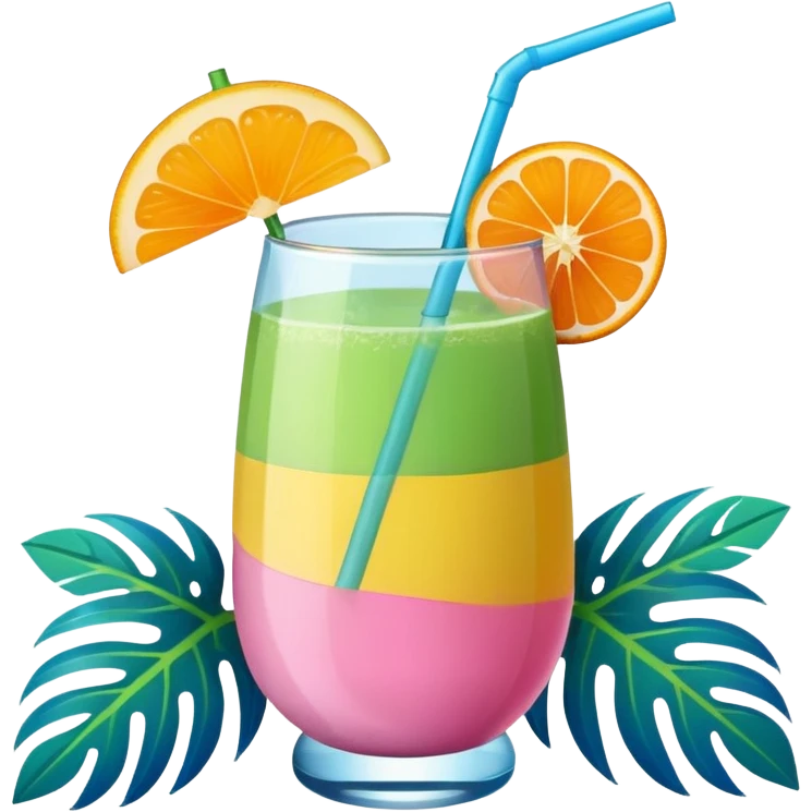 tropical greeni pink and blue mimosa with straw and orange on the side of the top emoji