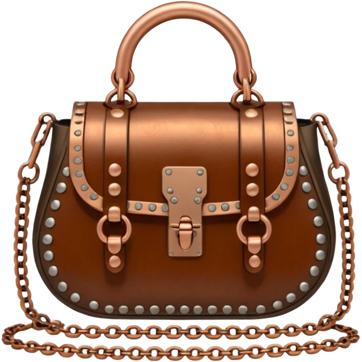Chloé bag, steampunk style, bronze copper chain strap, 4D rendering emoji