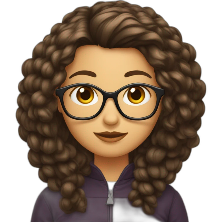Fille cheveux très long Odule châtain foncé avec des lunette rectangulaire emoji