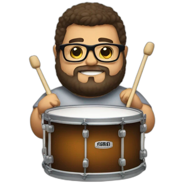 Fat boy Beard glasses playing drums emoji
