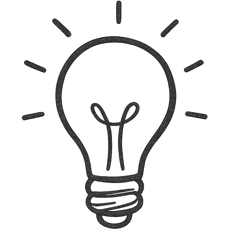 bulb icon with hand-drawn outline, casual and approachable emoji