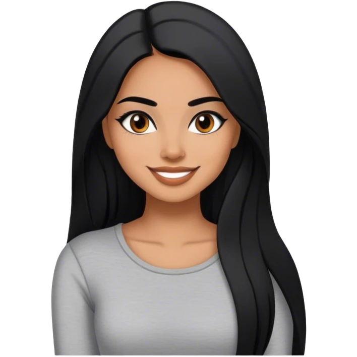 beautiful fit woman, with long straight black hair, with make up, black eye liner, smile mooth close, mexican, brown skin, wearing casual outfit, flirting emoji