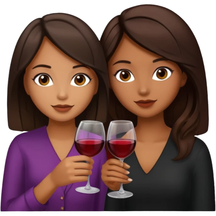 Girl with really dark  brown hair and girl with brown hair drinking wine emoji