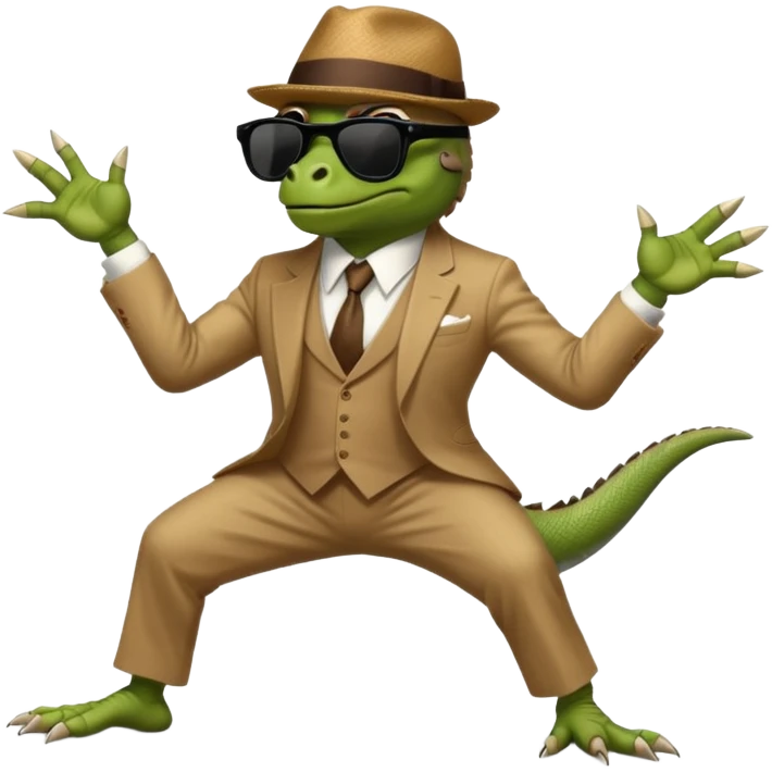 capitalist iguana banker godfather with black sunglasses breakdance startling emoji
