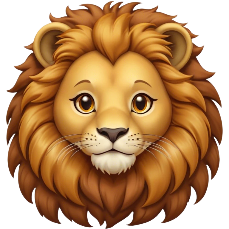 Cinematic Cute Lion Portrait Emoji, Head tilted playfully and inquisitively, featuring a glossy tawny Fur with a lush mane and round, sparkling amber eyes filled with curious mischief, Simplified yet irresistibly adorable features, highly detailed, glowing with a warm, friendly glow, high shine, affectionate and spirited, stylized with a touch of jungle whimsy, bright and endearing, soft glowing outline, capturing the essence of a mischievous yet loving lion, so playful it feels like it could pounce out of the screen and into your arms! emoji