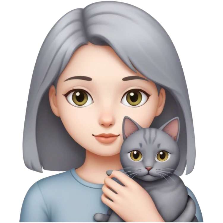 Girl holding grey cat emoji