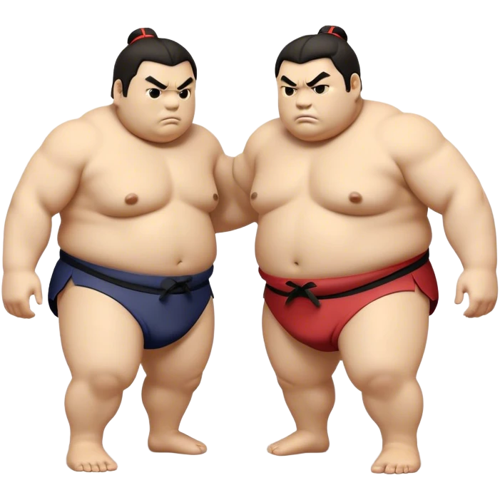 Cinematic Realistic Sumo Wrestling Emoji, depicted as an intense sumo match featuring powerful wrestlers in traditional mawashi, rendered with rich textures and dynamic dramatic lighting that captures the raw intensity of the sport. emoji