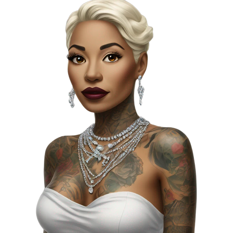 Hyper Realistic tattooed lady wearing expensive jewelry emoji
