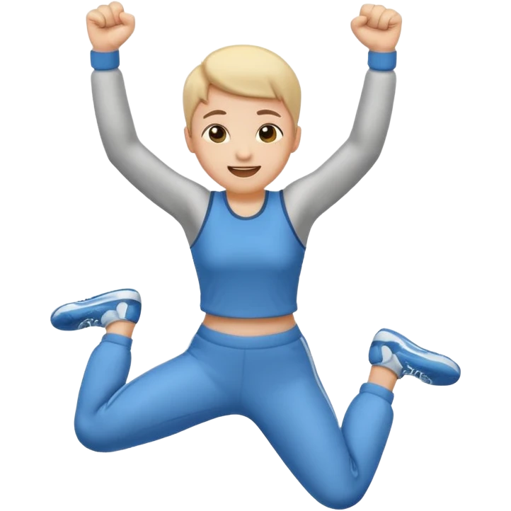 Emoji-style person jumping with fist up, excited expression, rounded cute style, soft shading, emoji