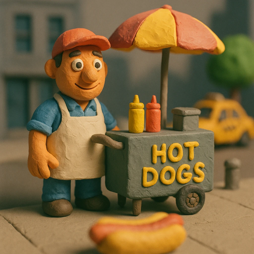 hotdog seller in New York with cart emoji