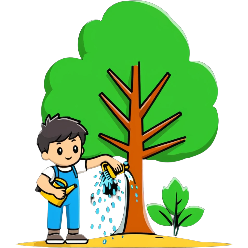 18 year old boy watering a tree emoji