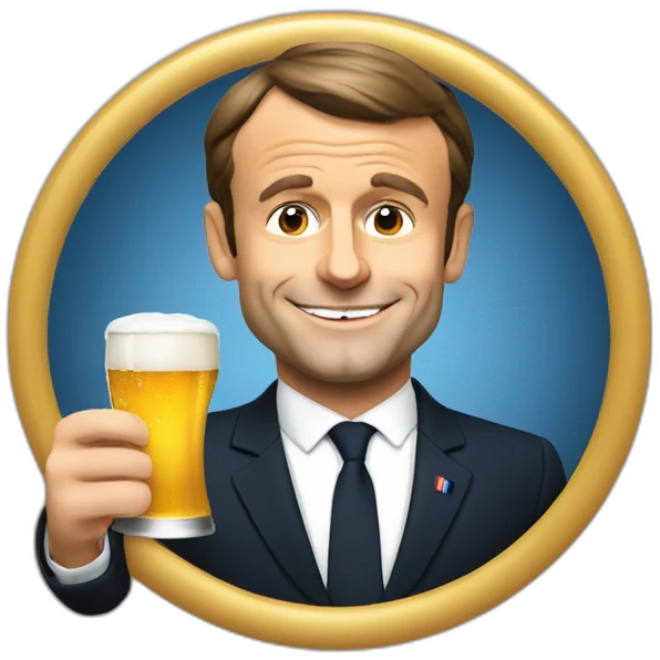 Emmanuel Macron holding a beer emoji