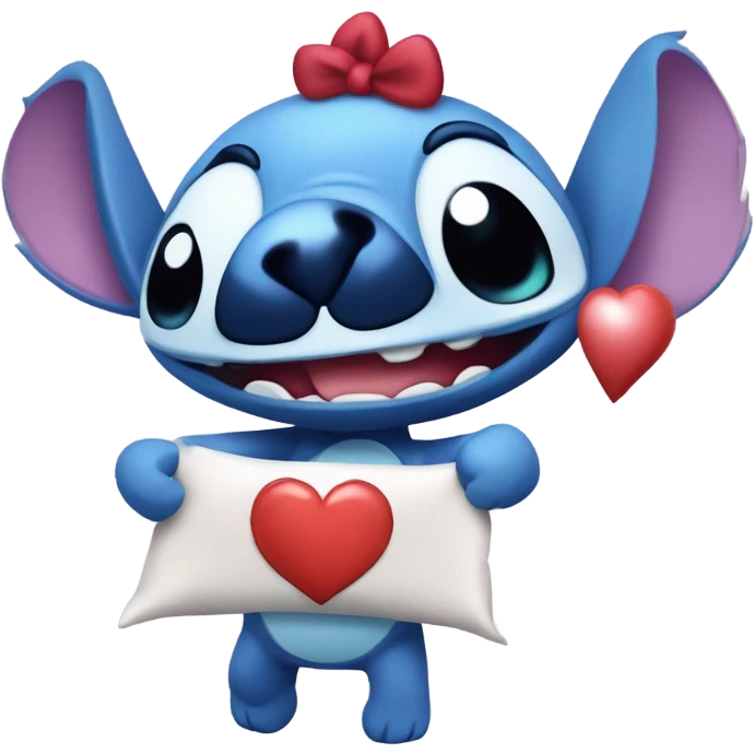 Stich con un corazón diciendo hola bombón emoji
