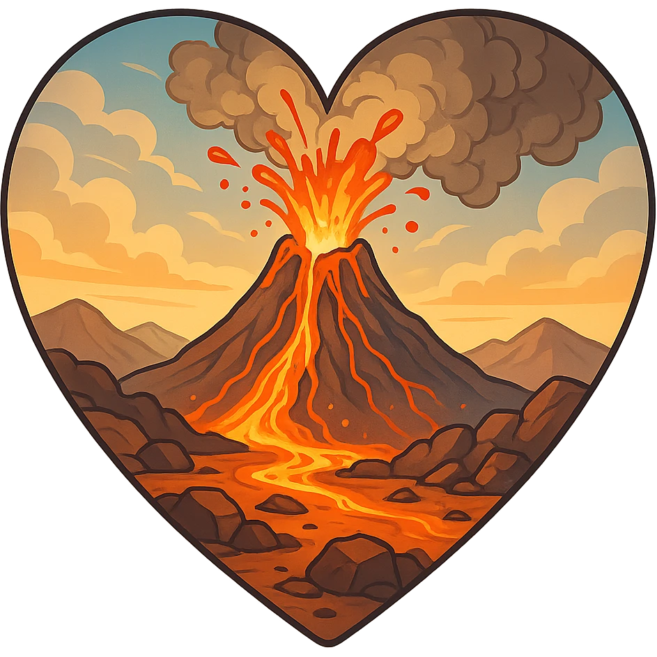heart with a volcano landscape theme, clean digital illustration, no background emoji