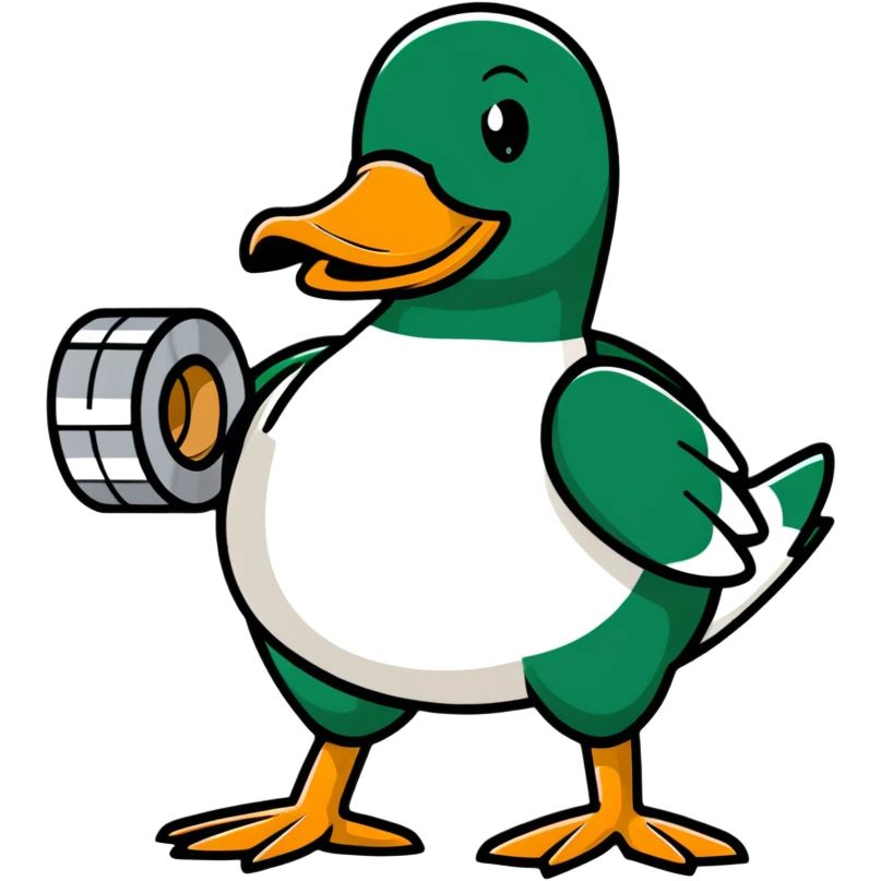 mallard duck holding a roll of silver duct tape emoji