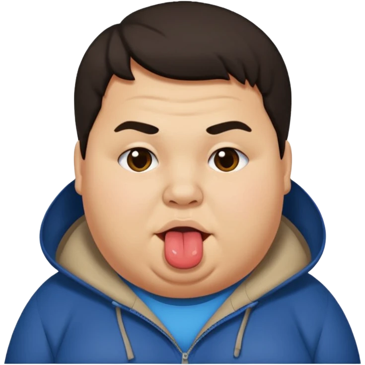 Fat teen from kosovo with flat hair covering his forehead, with his tongue out emoji