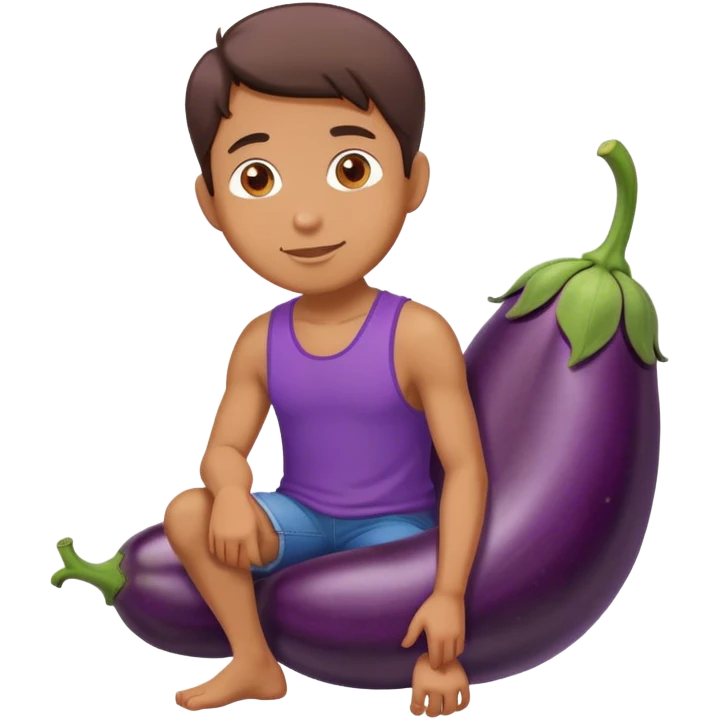 Man sitting on egg plant emoji