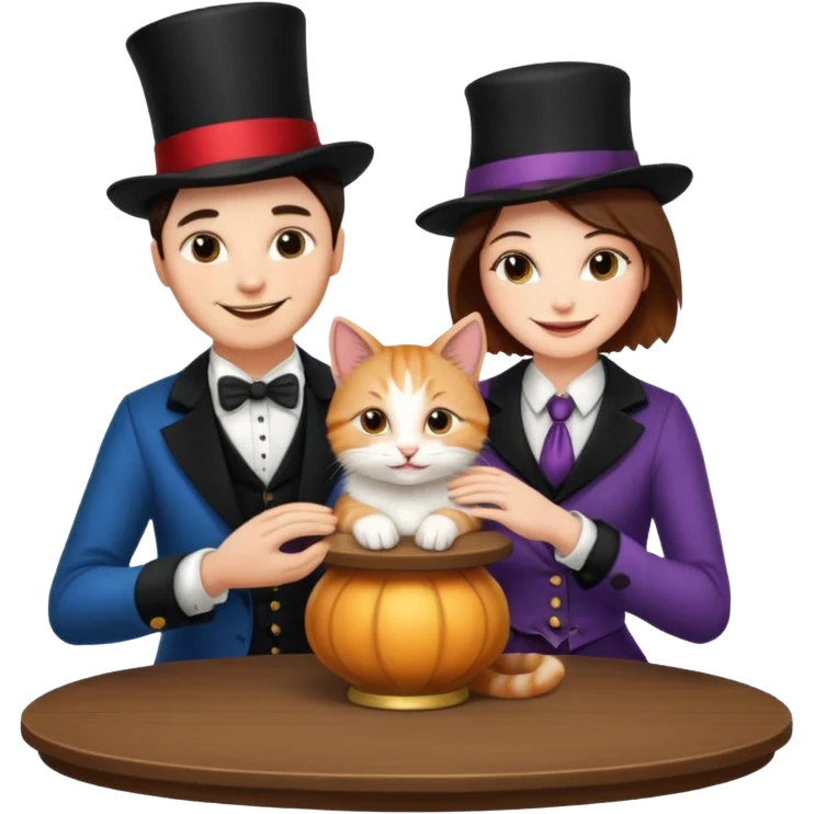 magician couple and their pet cat emoji