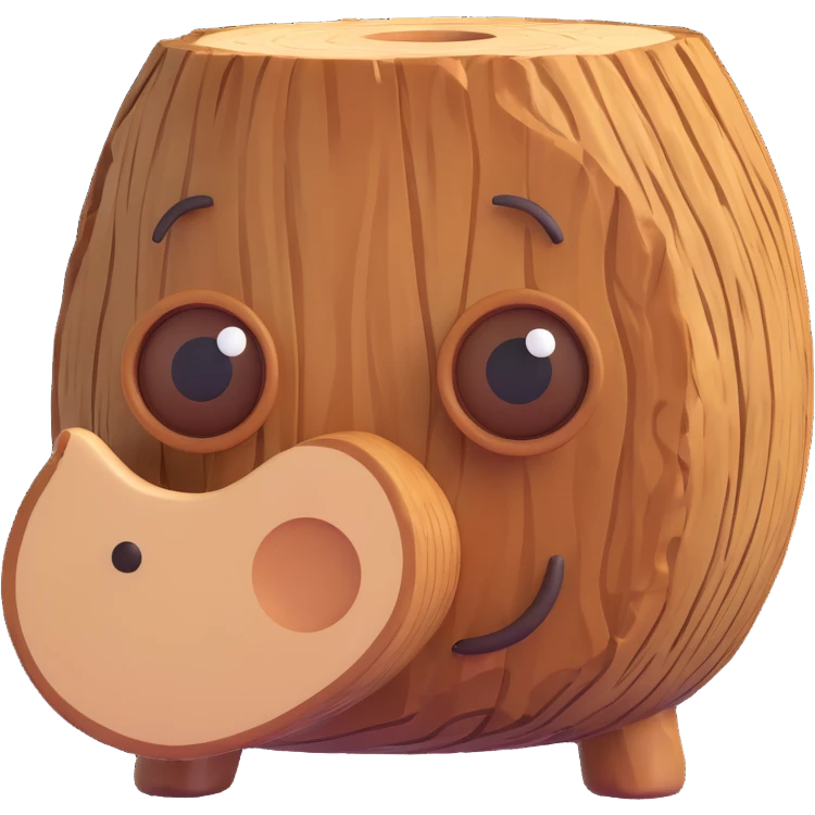 3D emoji style log with a wood texture and cute eyes emoji