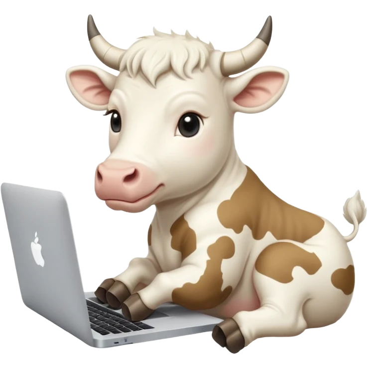 baby white bull sitting in front of a macbook, working  emoji