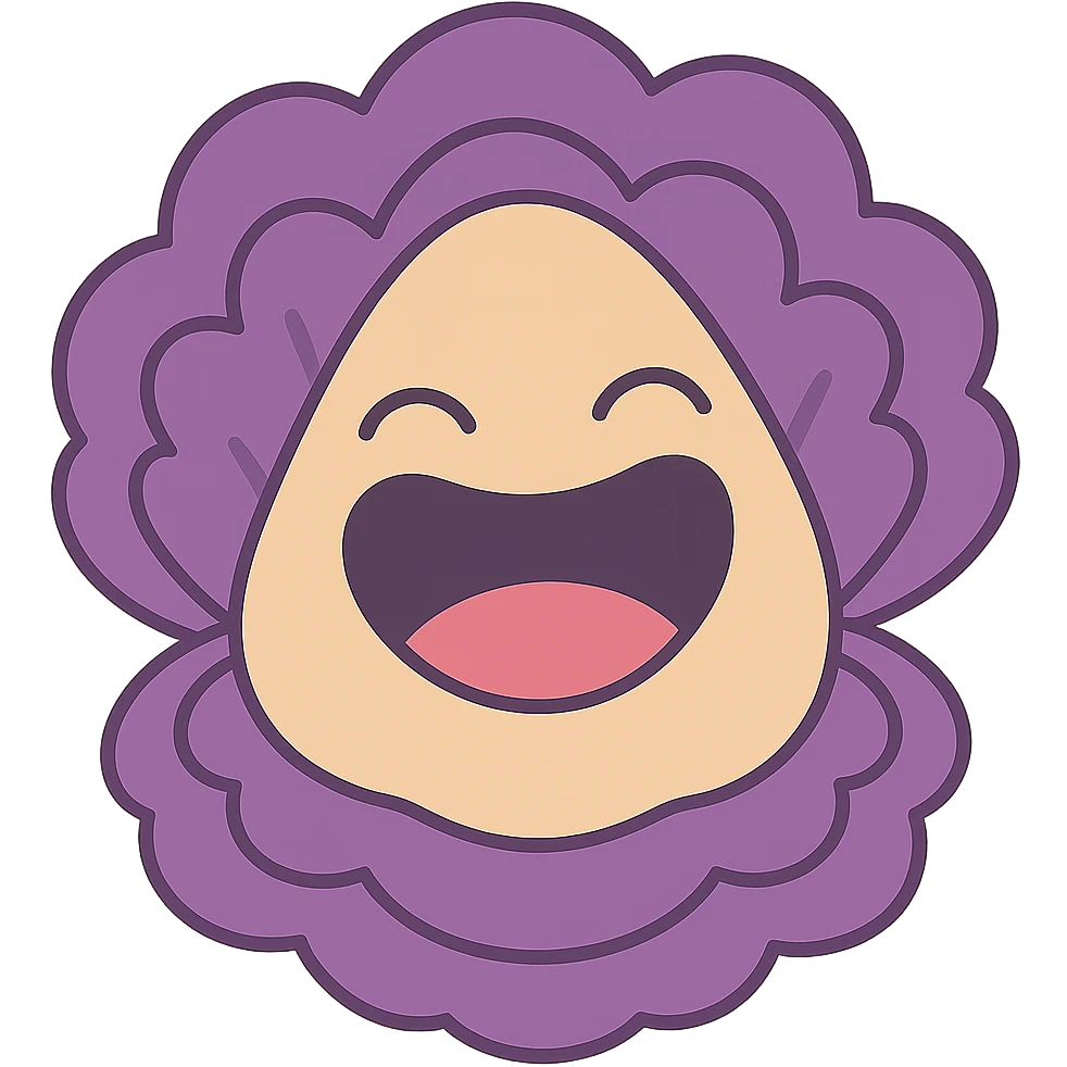 Cute oyster with an expression bursting into laughter, eyes squinting, mouth wide open, in pastel toon style, transparent background. emoji