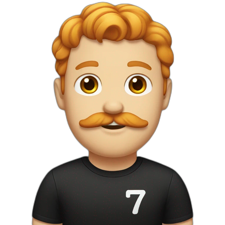 A man with ginger hair, a ginger mustache, and a black T-shirt with the number 17 on it emoji