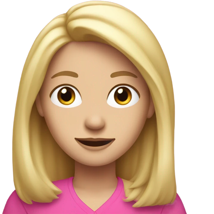 white female employee with blonde loose hair, in intensive pink clothes, only upper-body emoji