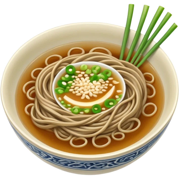 soba noodles in a bowl, top view emoji