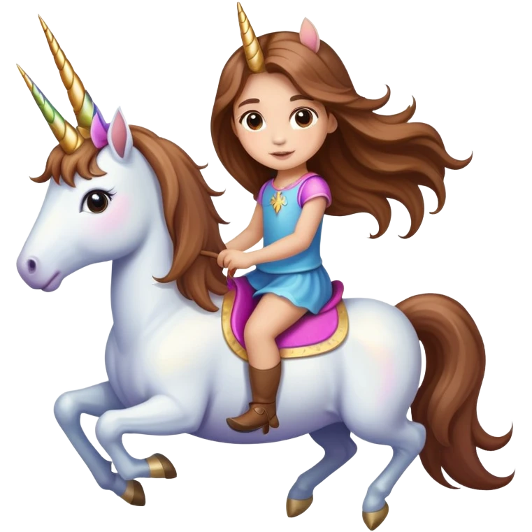 light-skinned little girl with long brown hair riding a unicorn emoji