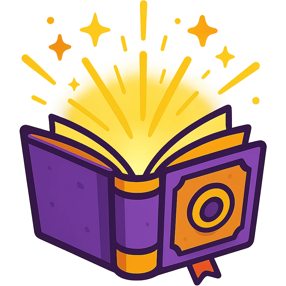 animated icon of a spellbook opening with sparkles and light, whimsical and enchanting emoji