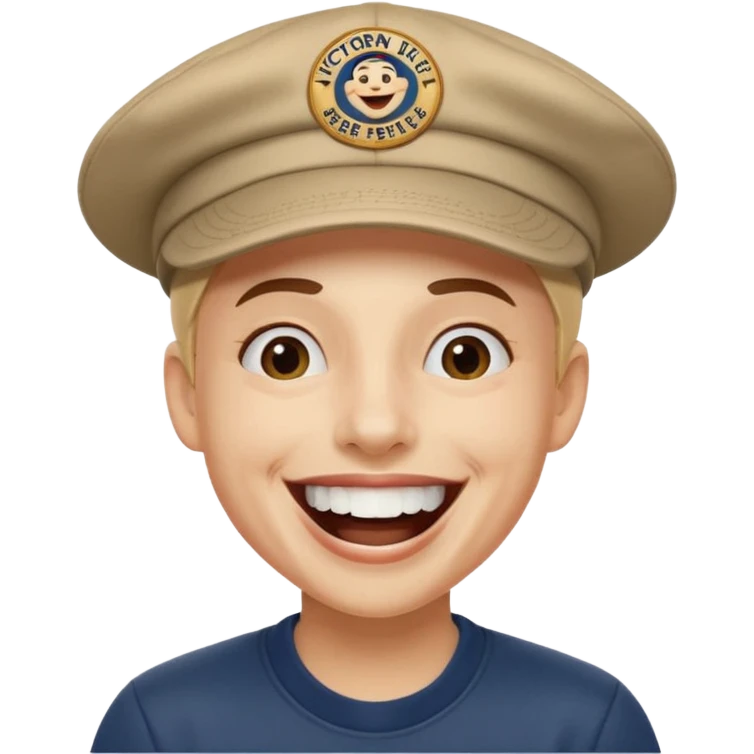 Crea una persona con una gorra de marca riéndose y abajo diga victornext siempre para serviles emoji