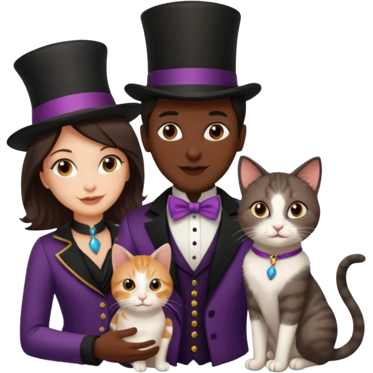magician couple and their pet cat emoji